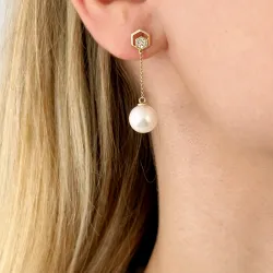 lange Perle Brillantohrringen in 14 Karat Gold mit Diamant 