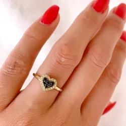 Herz schwarz diamant ring in 14 karat gold 0,13 ct 0,09 ct