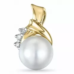 Runder perle diamantanhänger in 14 karat gold- und weißgold 0,02 ct