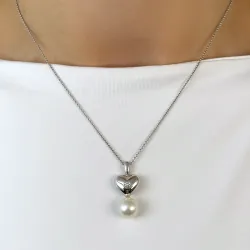 Herz perle diamantanhänger in 14 karat weißgold 0,07 ct