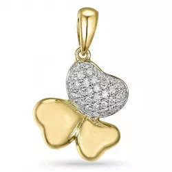 Dreiblättriges kleeblatt diamant anhänger in 14 karat gold- und weißgold 0,16 ct