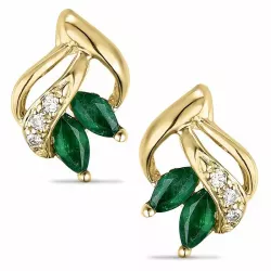 Blumen Smaragd Diamantohrringe in 14 Karat Gold mit Diamant und Smaragd 