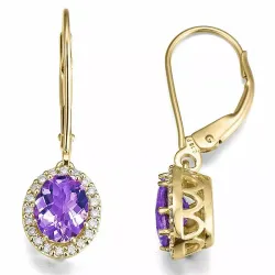 ovalen Amethyst Diamantohrringe in 14 Karat Gold mit Diamant und Amethyst 