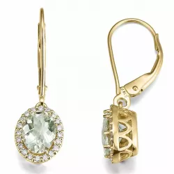 ovalen grünen Amethyst Diamantohrringe in 14 Karat Gold mit Diamant und Amethyst 