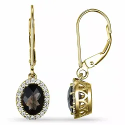 ovalen rauchfarbenen Quarz Diamantohrringe in 14 Karat Gold mit Diamant und Quarz 