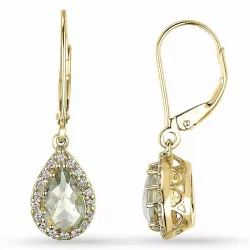 Tropfen grünem Amethyst Diamantohrringe in 14 Karat Gold mit Diamant und Amethyst 