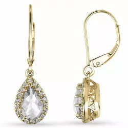 Tropfen weißen Quarz Diamantohrringe in 14 Karat Gold mit Diamant und Quarz 