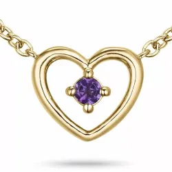 42 cm Herz Amethyst Anhänger mit Halskette in 14 karat Gold 0,05 ct