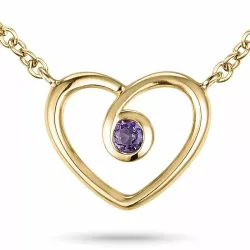 42 cm Herz Amethyst Anhänger mit Halskette in 14 karat Gold 0,05 ct