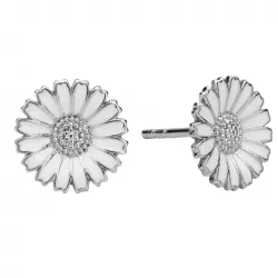 11 mm Kranz und Ziegler Marguerite Ohrringe in Silber weißem Emaille