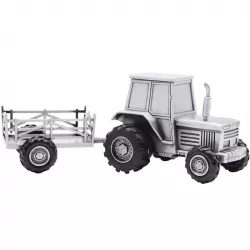 Taufgeschenk: Traktor mit Anhänger Spardose in verzinnt  Modell: 152-76904