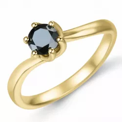 Elegant schwarz Diamant Solitärring in 9 Karat Gold 0,52 ct
