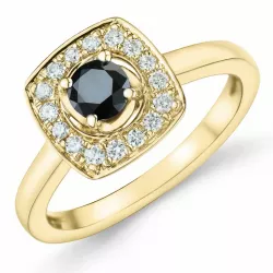 viereckigem schwarz Diamant Brillantring in 14 Karat Gold 0,34 ct 0,192 ct