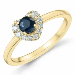 Herz Saphir Diamantring in 14 Karat Gold 0,45 ct 0,159 ct