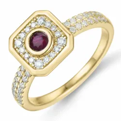 viereckigem Rubin Diamantring in 14 Karat Gold 0,306 ct 0,308 ct