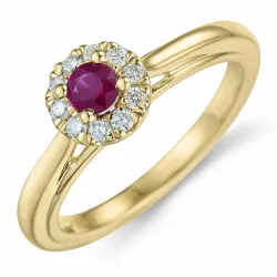 Rubin Diamantring in 14 Karat Gold 0,306 ct 0,15 ct