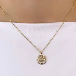 13 mm Lebensbaum Diamant Anhänger in 14 karat Gold 0,018 ct