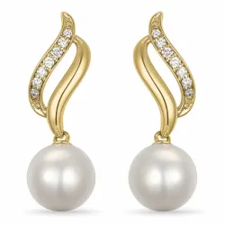 lange Perle Brillantohrringen in 14 Karat Gold mit Diamant