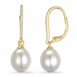 lange Perle Kreole in 14 Karat Gold mit Diamant