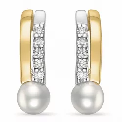 Perle Brillantohrringen in 14 Karat Gold und Weißgold mit Diamant 