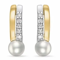 Perle Brillantohrringen in 14 Karat Gold und Weißgold mit Diamant 