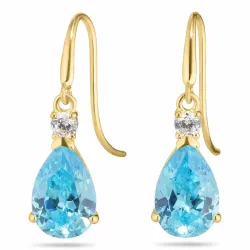 Tropfen blauem Ohrringe in 9 Karat Gold mit Zirkon und synthetische Topas