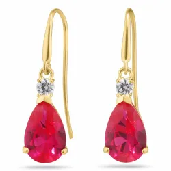 Tropfen rotem Ohrringe in 9 Karat Gold mit Zirkon und synthetische Rubin - Gold Collection