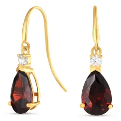 Tropfen Dunkelrot Ohrringe in 9 Karat Gold mit Zirkon und Zirkon - Gold Collection