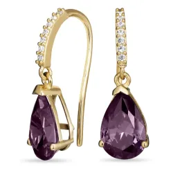 violettem Ohrringe in 9 Karat Gold mit synthetisch Amethyst und Zirkon - Gold Collection