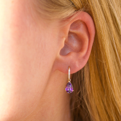 violettem Ohrringe in 9 Karat Gold mit synthetisch Amethyst und Zirkon - Gold Collection