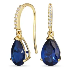 dunkelblauem Ohrringe in 9 Karat Gold mit synthetische Saphir und Zirkon - Gold Collection