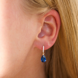 dunkelblauem Ohrringe in 9 Karat Gold mit synthetische Saphir und Zirkon - Gold Collection