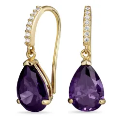 violettem Ohrringe in 9 Karat Gold mit synthetisch Amethyst und Zirkon - Gold Collection
