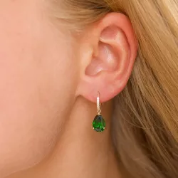 grünem Ohrringe in 9 Karat Gold mit Synthetischer Smaragd und Zirkon