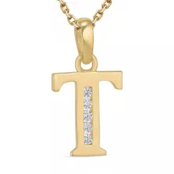 buchstab t Zirkon Halskette aus vergoldetem Sterlingsilber und Anhänger aus 9 Karat Gold - My Letter