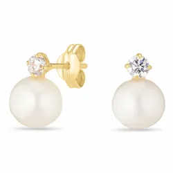 runden Perleohrringe in 14 Karat Gold mit Zirkon - Gold Collection