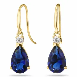Tropfen dunkelblauem Goldohrringe in 14 Karat Gold mit synthetische Saphir und Zirkon - Gold Collection