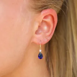 Tropfen dunkelblauem Goldohrringe in 14 Karat Gold mit synthetische Saphir und Zirkon - Gold Collection
