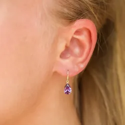 Tropfen violettem Ohrringe in 14 Karat Gold mit synthetisch Amethyst - Gold Collection
