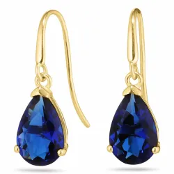 Tropfen blauem Goldohrringe in 14 Karat Gold mit synthetische Saphir - Gold Collection