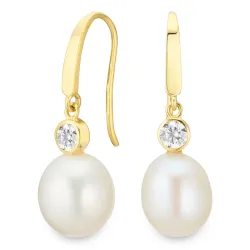 Perle Ohrringe in 14 Karat Gold mit Zirkon - Gold Collection