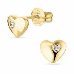 kleinen Herz Goldohrringe in 14 Karat Gold mit Zirkon - Gold Collection