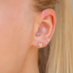 kleinen Herz Goldohrringe in 14 Karat Gold mit Zirkon - Gold Collection