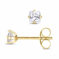 viereckigem 3 x 3 mm Ohrringe in 14 Karat Gold mit Zirkon - Gold Collection
