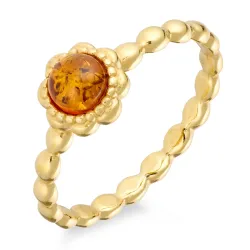 Eng Blumen Bernstein Ring aus vergoldetem Sterlingsilber