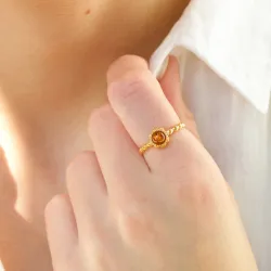 Eng Blumen Bernstein Ring aus vergoldetem Sterlingsilber