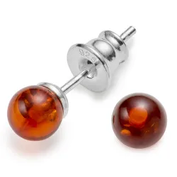 5 mm runden Bernstein Ohrringe in Silber