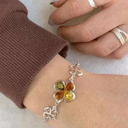 Blumen mehrfarbigem Bernstein Armband aus Silber