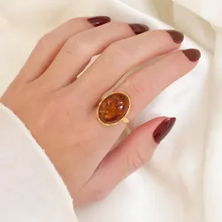 Bernstein Ring aus vergoldetem Sterlingsilber