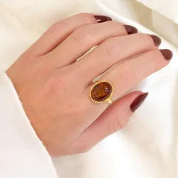 Bernstein Ring aus vergoldetem Sterlingsilber